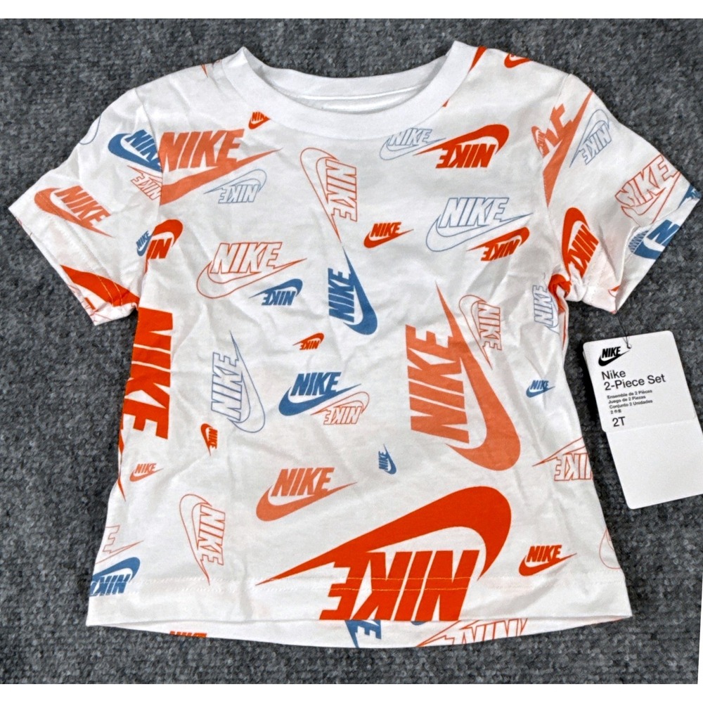 Nike Toddler 2PC Set T-Shirt Shorts White Orange Gray 2T NWT - Picture 2 of 10